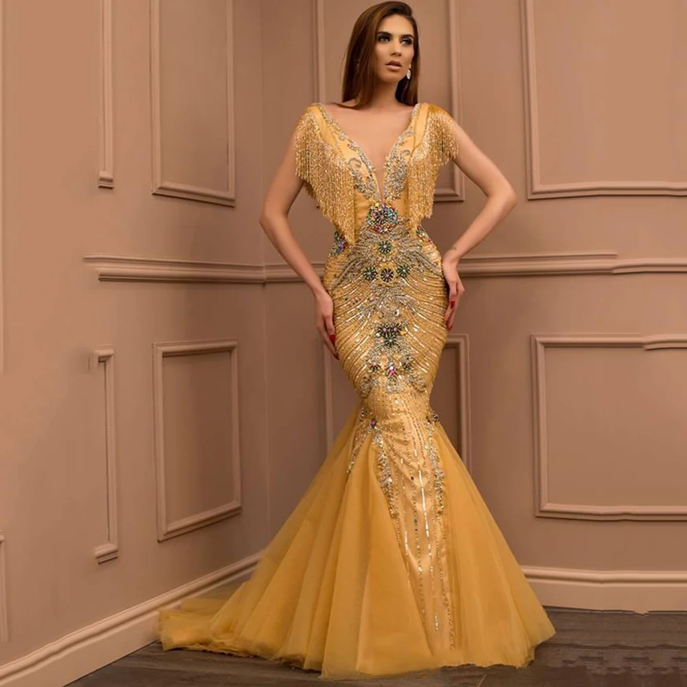 

Eightree Luxury Beaded Mermaid Prom Dresses Bling Bling Crystal Sparkly Celebrity Party Gowns Formal Long Vestidos De Soiree