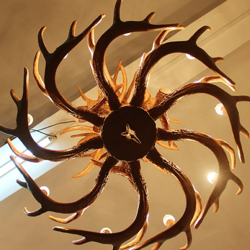 US $82.53 Retro Resin Antler Pendant Chandelier Living Room Restaurant Bar 469 Arms Brown White E14 Deer Horn Lights House Decoration