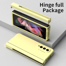 

Hinge Full Protection For Samsung Galaxy Z Fold 3 5G Solid Foldable Tempered Glass Phone Case with Screen with Pen Slot