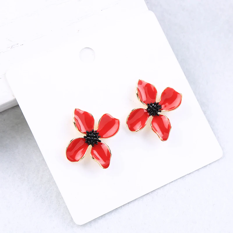 

Simple Design Cute Red/Black Color Flower Stud Earring For Women Handmade Date Gift Jewelry