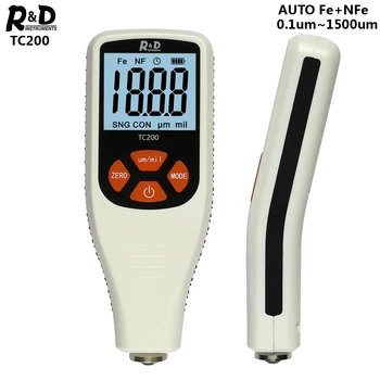

R&D TC200 Coating Thickness Gauge 0.1um/0-1500 Car Paint Film Thickness Tester Measuring FE/NFE Russian Manual Paint Tool white