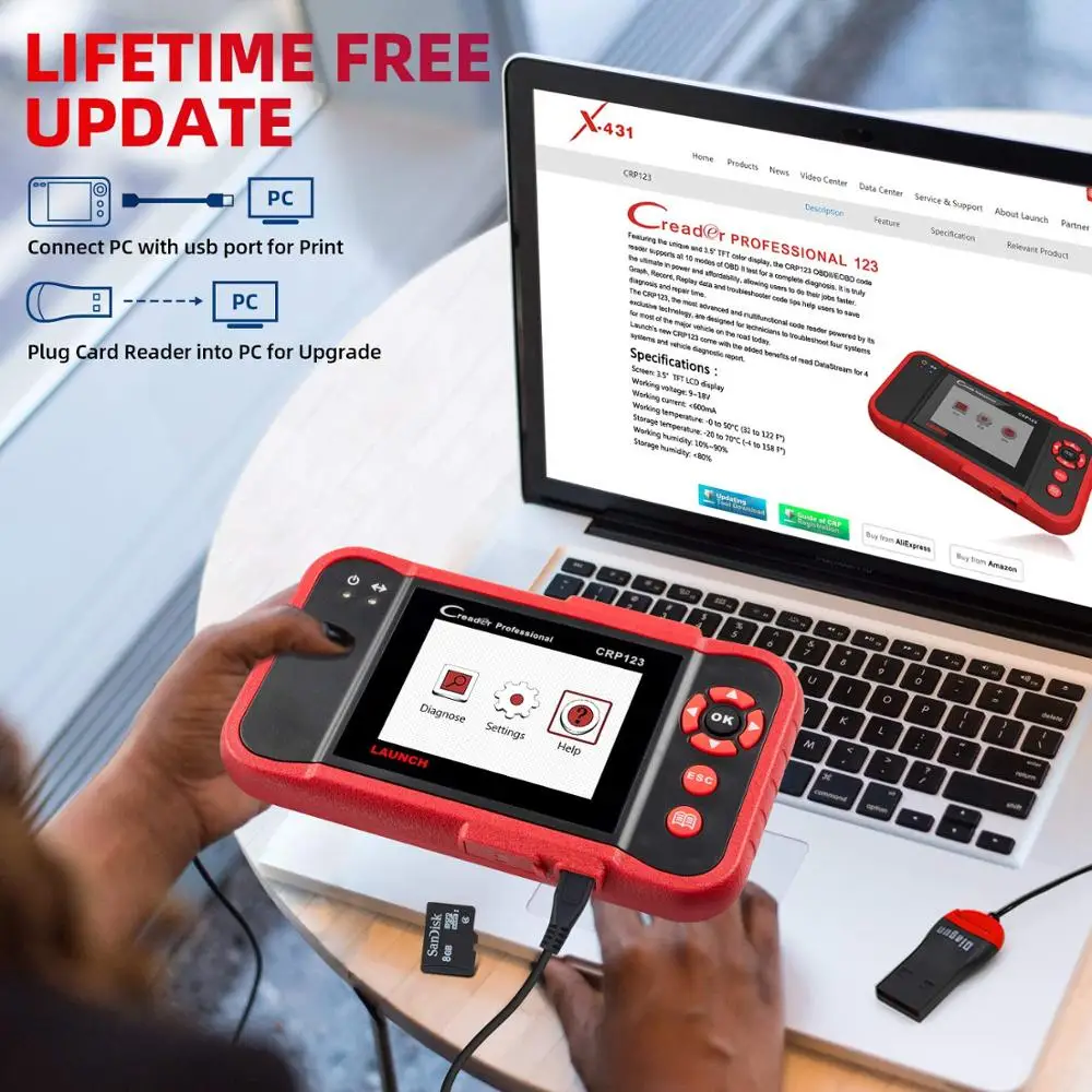 Диагностический сканер LAUNCH CRP123 OBD2 для двигателя/ABS/SRS/коробки передач считыватель