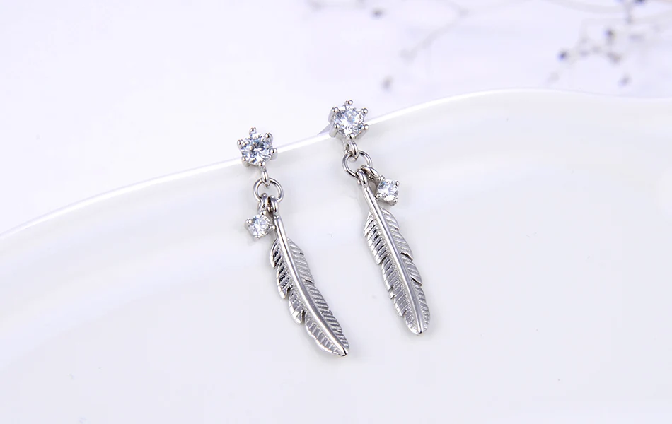 ORSA JEWELS настоящие 925 женские серьги-гвоздики из стерлингового серебра модные серьги в форме пера Женские Романтические милые ювелирные изделия SE186