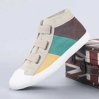 

New Brand Men's Hight-Top Canvas Shoes Fashion Casual Men's Retro Board Shoes Patchwork Male Canvas Shoes Vulcanized Sneakers