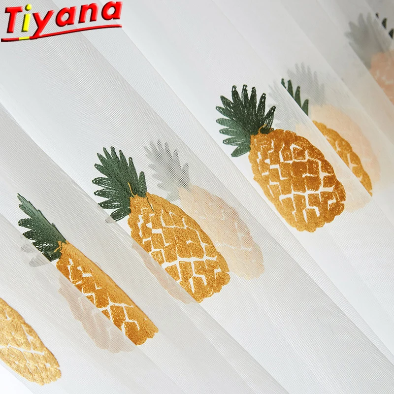 

Fruit Tulle Pineapple Embroidered Tulle for Living Room White Sheer Tulle Simple Pastoral Voile Tulle Customizable WP430#40