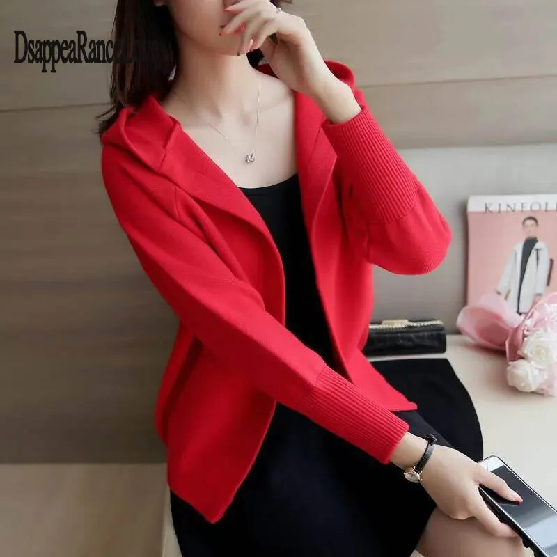 Autumn Winter Fashion Solid Color Hooded Wool Blends Cardigan Women Casual Open Stitch Knitted Sweater Cardigans