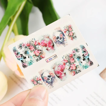 

4PCS 6*5cm Nail Sticker Rose Skull Design Decals Flower Tattoo Nail Art Decorations Sticker