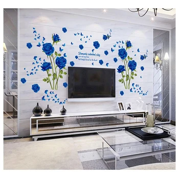 

New Rose Flower Removable PVC Wall Sticker Home Decor Room Decal (Blue)