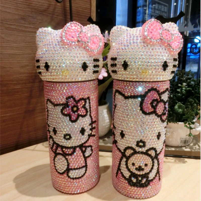 

500ml New pink Kitty Thermal термос for Ladies Birthday Gift of Stainless Steel Drill Insert Drill and Stick Drill thermo mug
