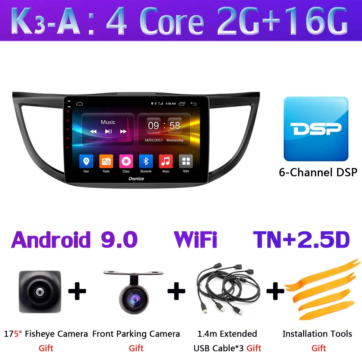 K3-A 360 ° камера Android 9,0 8Core 4+ 64G SPDIF DSP CarPlay автомобильный мультимедийный плеер для Honda CRV 2012 2013 gps радио - Цвет: K3-A