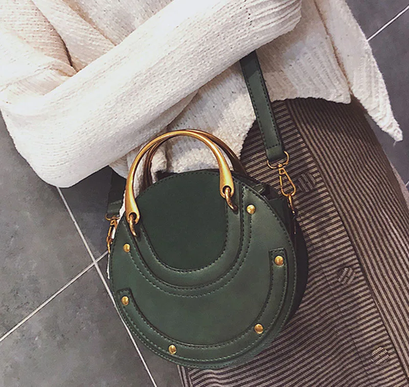 Модная круглая сумка высокого качества, винтажная женская сумка через плечо, роскошная дизайнерская кожаная сумка-клатч, мини-сумка на молнии