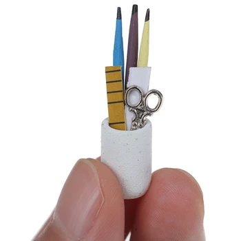 

New Arrival 1:12 Dollhouse Miniature Pen Cup Holder with Pencil Ruler Scissor