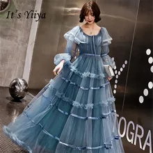 Это Yiya элегантное вечернее платье с круглым вырезом креп халат De Soiree короткие три четверти многоуровневые оборки женские вечерние ночные платья E858