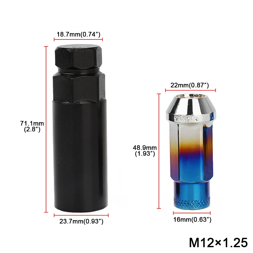 20개 휠 너트 M12x1.5 스틸 컬러풀 레이싱카 너트 림 m12x1.5 오픈형 러그 너트 50MM 쉐보레 스바루 현대용