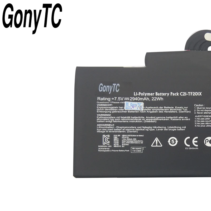 GONYTC 7 5 V 22WH Оригинальный планшет Батарея для ASUS TF300 TF300T TF300TG TF300TL C21 TF201X натуральная