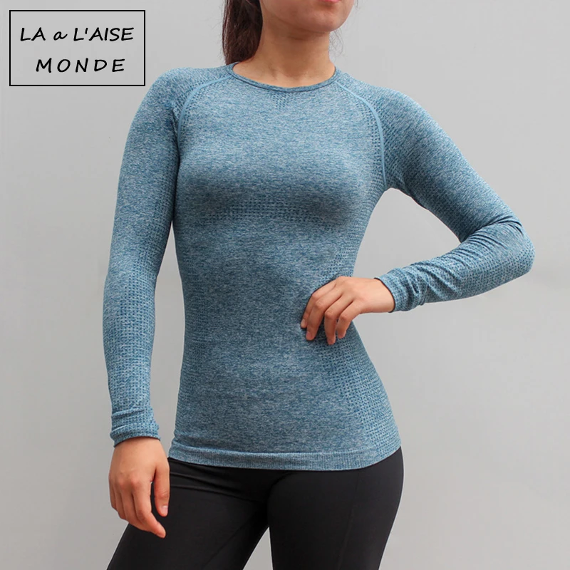 Бесшовный спортивный Топ с длинным рукавом для фитнеса женская футболка бега