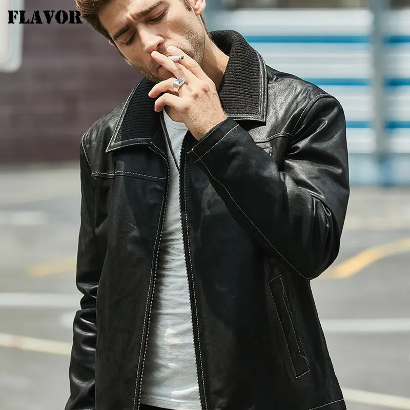 ジャケット・アウター lether fur jacket black pig skin lether fur jacket black pig skin Flavor New Men's Real Leather