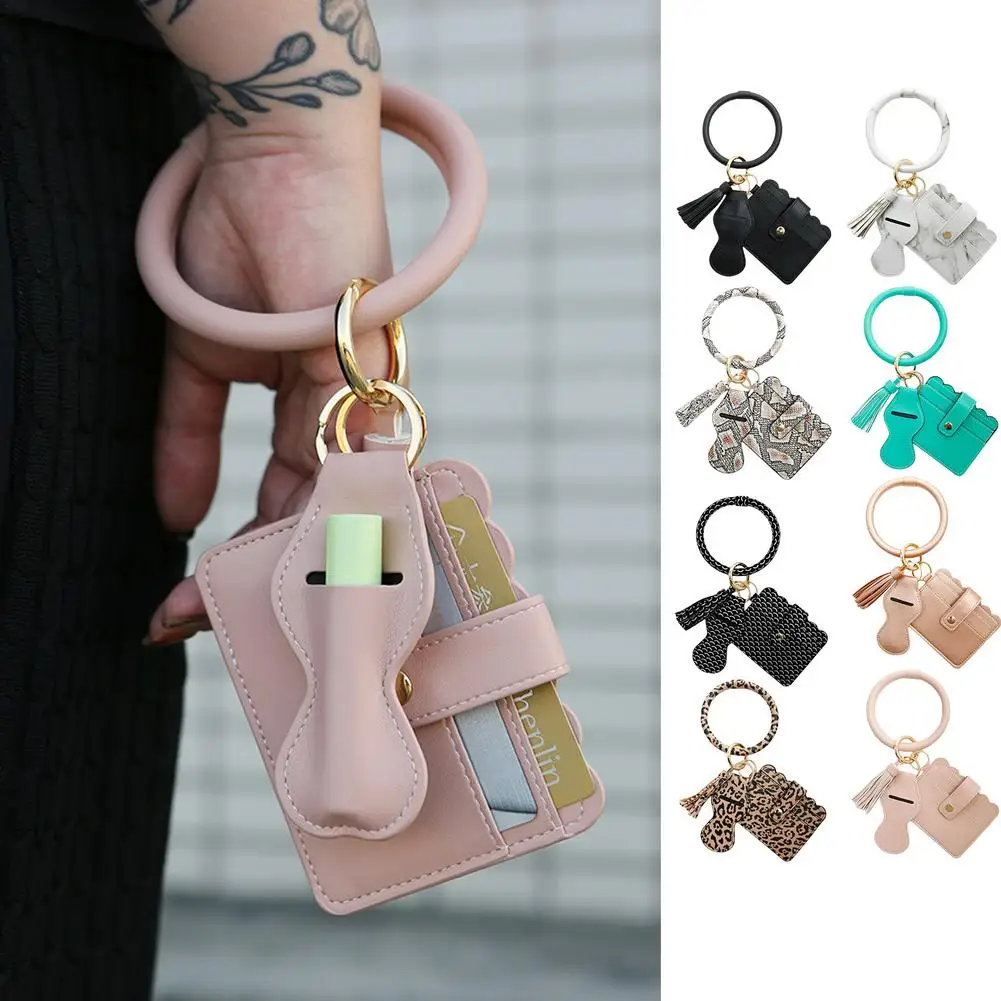 2021 new wrist key chain leather lipstick bag PU card holder ID bag bracelet key ring