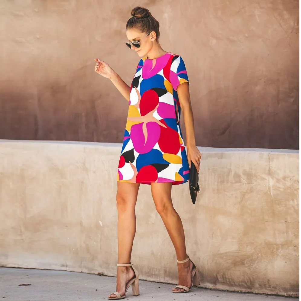 Mooie Bloem Print Jurk Vrouwen Zomer Jurken Vestido Meisje Casual Mini Jurk Mooie Bloem Print Jurk Vrouwen Zomer Jurken Vestido Meisje Casual Mini Jurk
