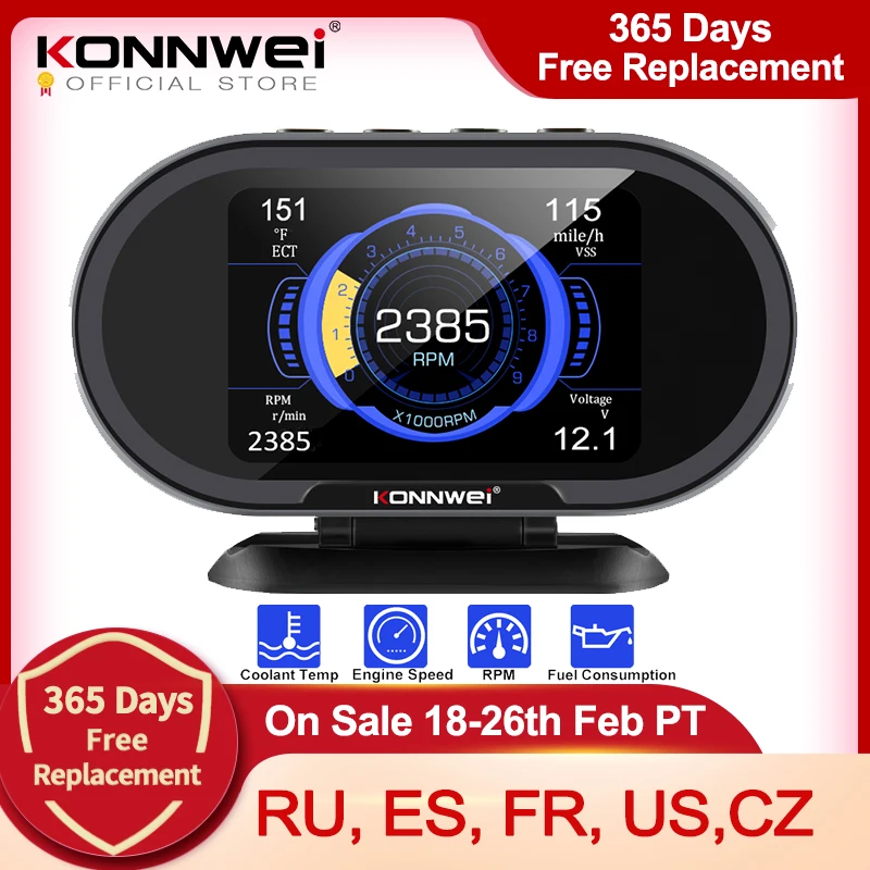 KONNWEI  KW206 OBD2 On-Board Computer Auto Car Digital Computer Display OBD 2 Scanner Fuel Consumption Water Temperature Gauge