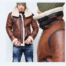 Осенне-зимнее винтажное мотоциклетное кожаное пальто, Мужская летная куртка из овечьей шерсти, теплый кардиган с длинными рукавами, хлопковое Пальто Le