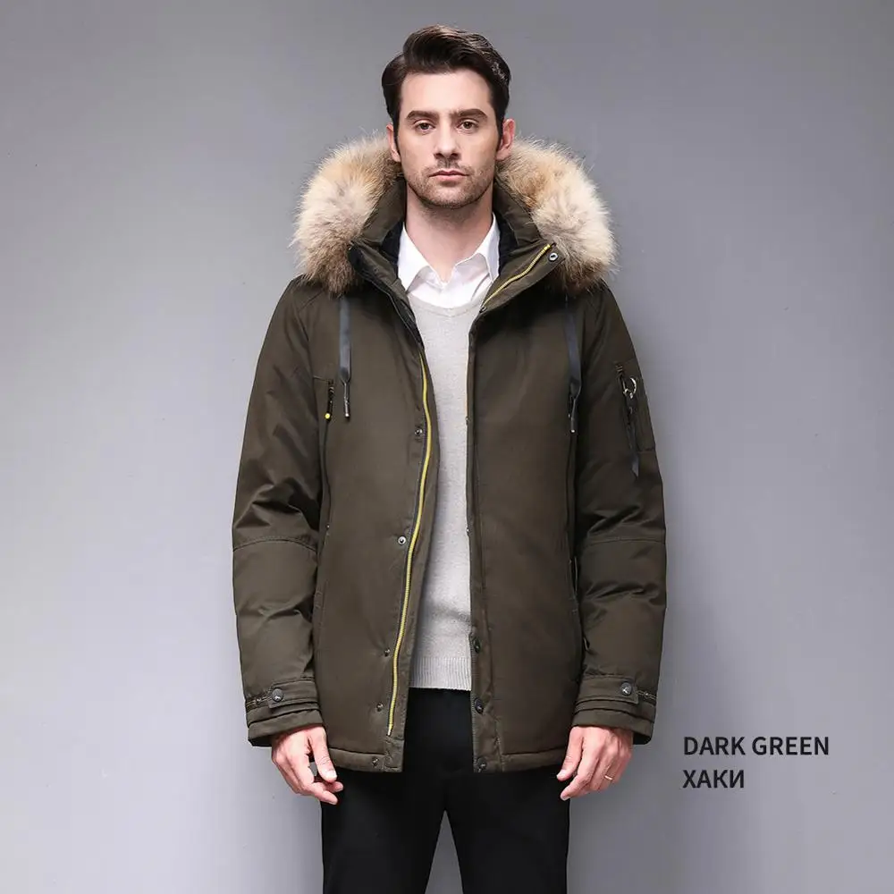 Blackleopardwolf Зимний мужской пуховик мужская парка толстое теплое пальто роскошный мех куртки ветрозащитный эффект хлопок BL-1051M - Цвет: DG Dark Green