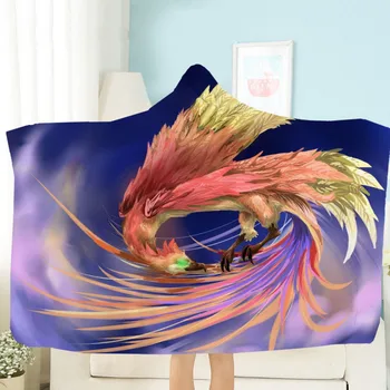 

Phoenix Hoodie Blanket Animals Fire Print Sherpa Fleece Blanket on Sofa Bed Teens Boys Wearable Plush Throw Blanket for Home