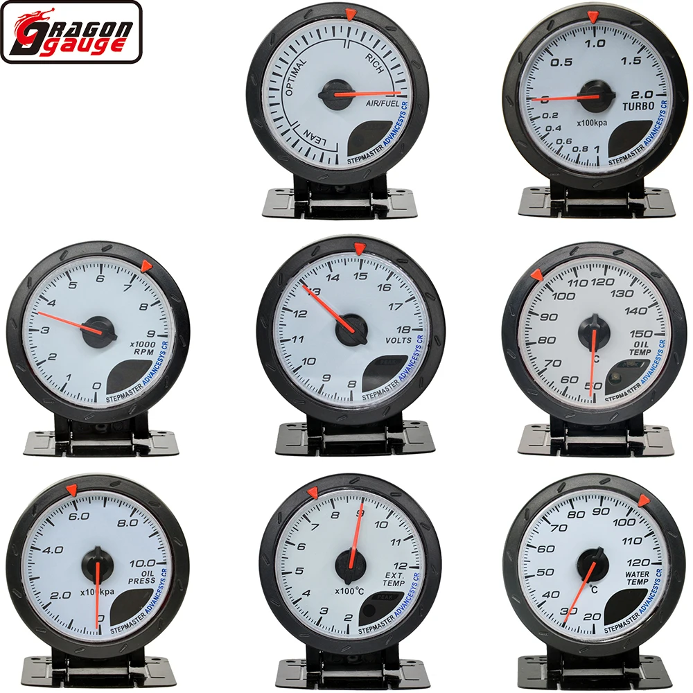 Dragon 60mm Auto Car Meter Boost Water Temp Oil Temperature Pressure Tachometer Volt Air Fuel Exhaust GAS RPM White Face Gauge