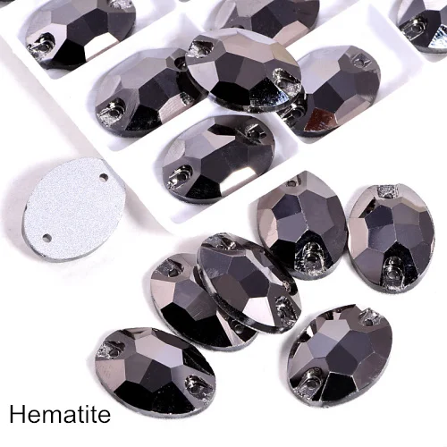 Hematite Овальные стеклянные стразы хрустальные пришивные стразы с плоской задней стороной Красочные стразы для шитья стразы пришивные стразы свадебное платье B2704 - Цвет: Hematite
