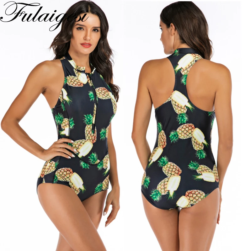 womens pineapple one piece swimsuit