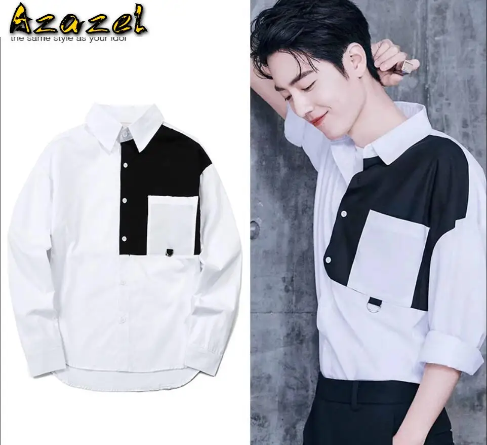 

Men Shirts Xiao Zhan Same Shirt 2020 Korean version of the trendy handsome wild casual cotton long-sleeved clothes for men