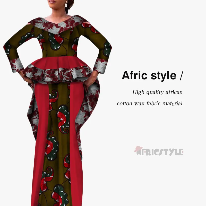 African Dashiki Bazin Dress 2- Piece Top and High Waist Skirt Set model WY5341 - Цвет: 10