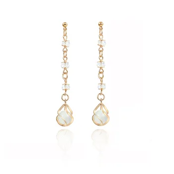 

South Korean new earrings temperament long opal hollow out crystal pendant elegant fashion joker earrings