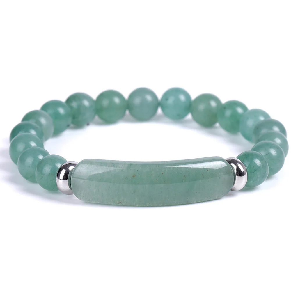 Green Aventurine Натуральный Камень Strand браслет 8 мм Рейки Исцеление розовый кварц авантюрин Агаты Роза Кристалл Прямоугольник Бар Шарм из бисера браслеты - Окраска металла: Green Aventurine