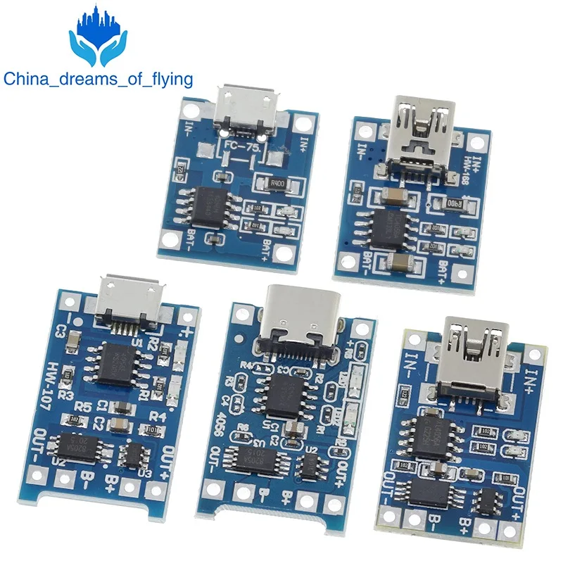 5 pcs Micro USB 5V 1A 18650 TP4056 Lithium Battery Charger Module Charging Board With Protection Dual Functions Li-ion | Электронные