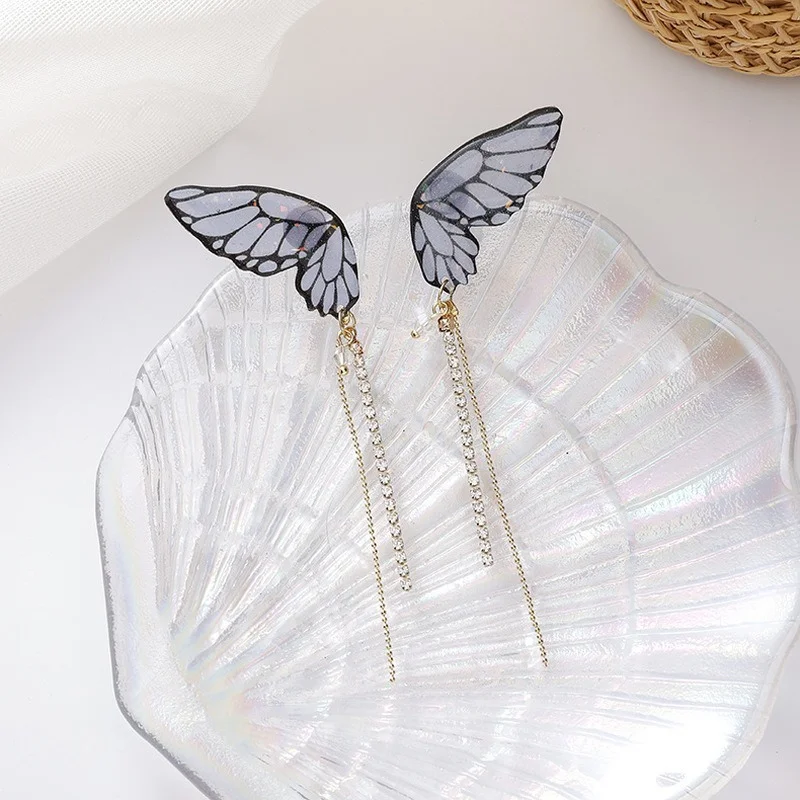 Minar Fairy Clear Resin Butterfly Earrings for Women Rhinestones Long Tassel Simulation Wing Dangle Wedding Jewelry | Украшения и