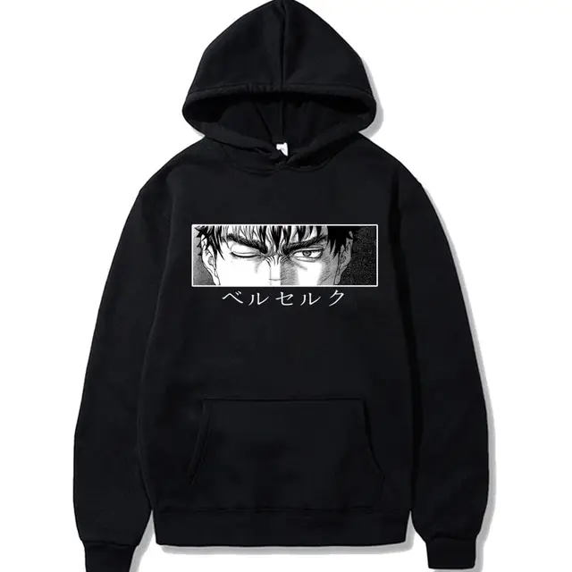 Anime Hoodie Berserk Harajuku Guts Eyes Manga Hoodies Sweatshirt Graphic Winter Pullover Fashion Long Sleeve Men/Women Hoody Black12