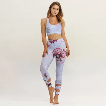 

UrButifo New Arrival Flora Top Women Summer High Waisted Workout Clothes Yoga Sets Gym Fitness Sports wear Abbigliamento Donna
