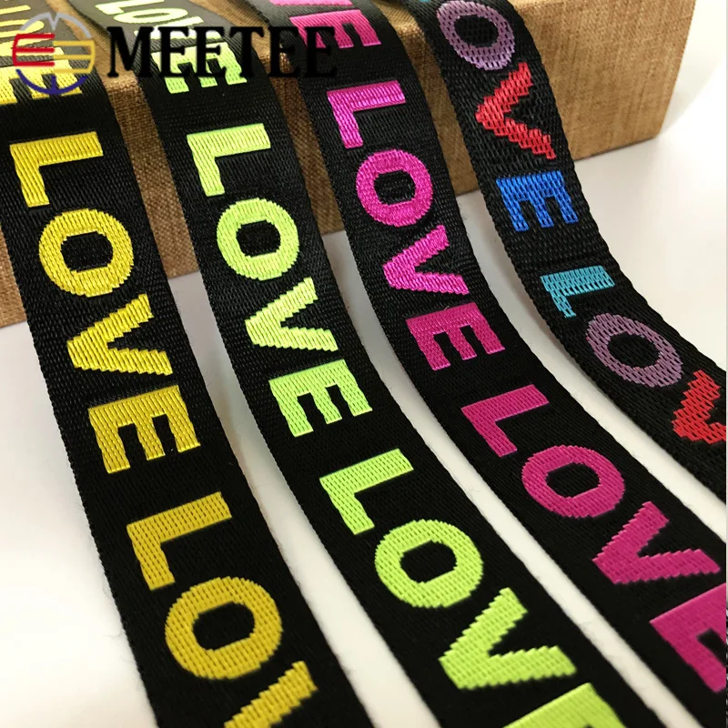 

Meetee 10M 25mm Nylon Webbing Jacquard LOVE Tape Ribbon DIY Bag Shoulder Strap Trims Garment Decor Lace Webbing Sew Accessories