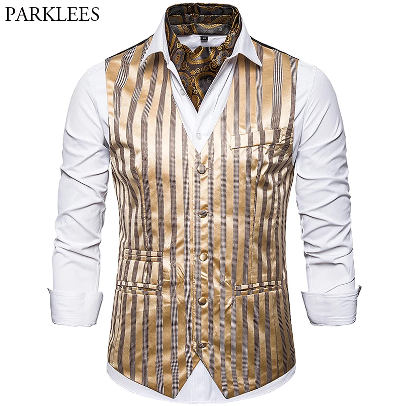 

Single-Breasted Vertical Striped Suit Vest Men's Brand New Fashion Slim Business Classic Formal Waistcoat Wedding Party For Men