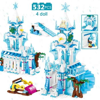 

Snow World Series Ice Castle Compatible Girls Princess Friends Astronomical Bell Tower Building Blocks Bricks Toys