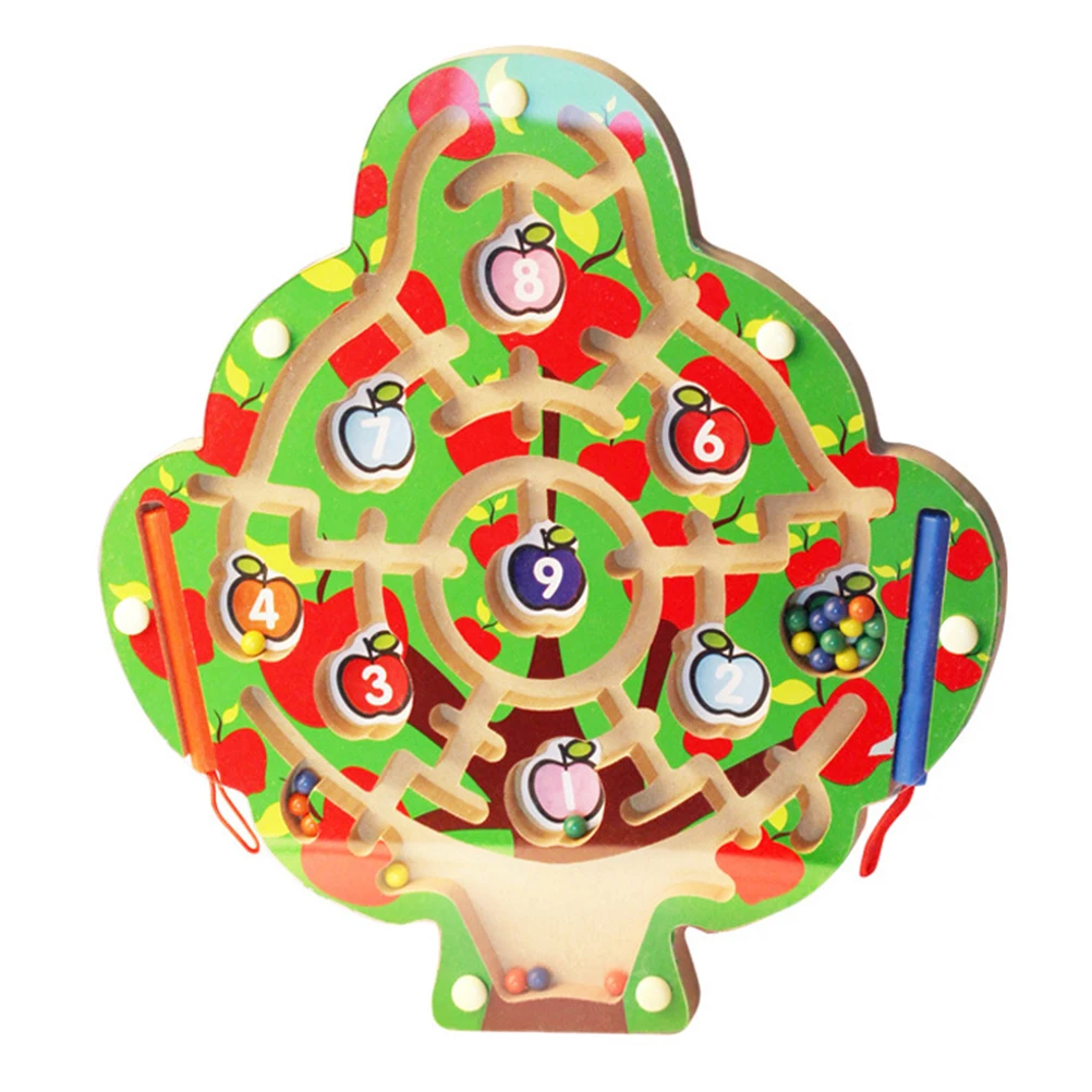 Ideal  Wooden Apple Tree Maze Toy With 2 Magnetic Pen Children'S Maze Toy Set Maze Baby Early Learning Chi