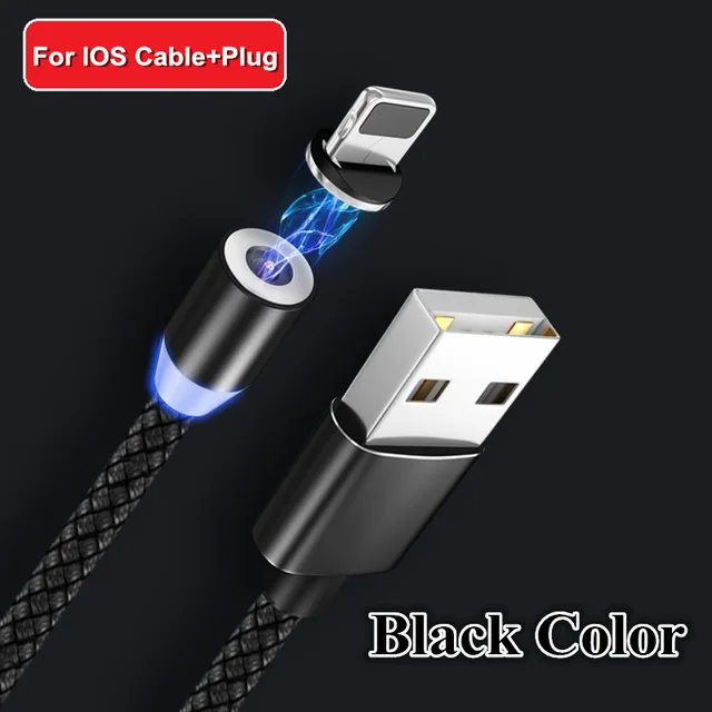 Магнитный USB кабель для быстрой зарядки для Android IOS Iphone TYPE-C Micro USB кабель для передачи данных для Xiaomi Redmi samsung шнур с магнитной вилкой - Цвет: Black For lOS