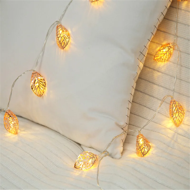 LED String Leaves Garland Led Fairy Lights Battery Operated Christmas Outdoor Lighting Rose Gold Light Chain Party Wedding Patio