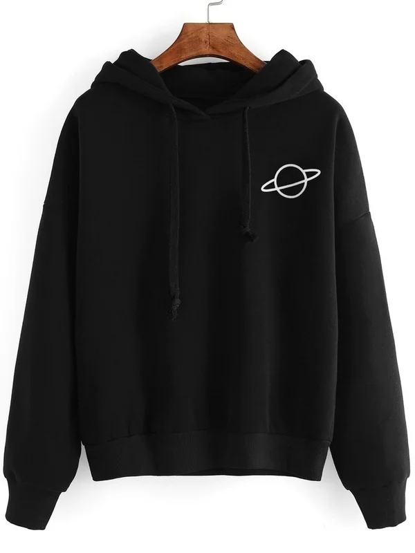 MJARTORIA Women Sweatshirt Hoodies Casual Planet Print Solid Loose Drawstring Sweatshirt Fashion Long Sleeve Hooded Female Tops