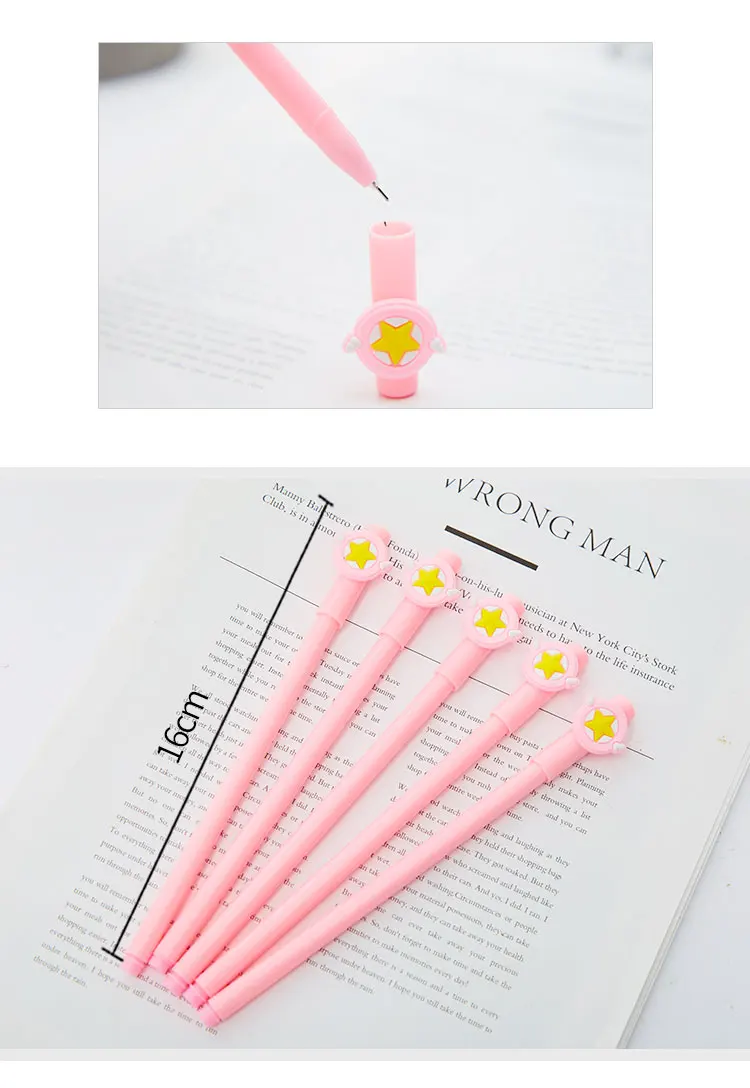 12Pcs/pack Korean Cartoon Star Wing Gel Pens Blue Black Ink Stationery Fun Kawaii School Office Funny Pencil Bag Case Stationary