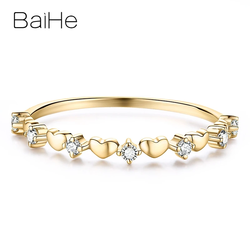BAIHE однотонное 18K желтое золото 0.10ct H/SI круглые натуральные бриллианты