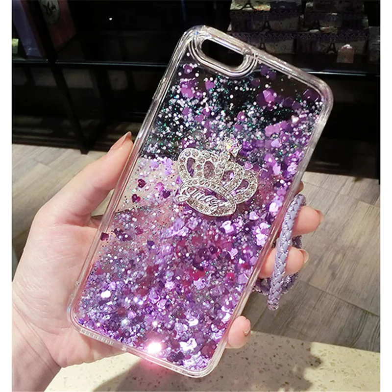 Case For Samsung J3 J5 J7 2016 2017 Prime Pro J4 J6 Rhinestone Bling Crown Liquid quicksand Lanyard soft Phone case Capa coque |