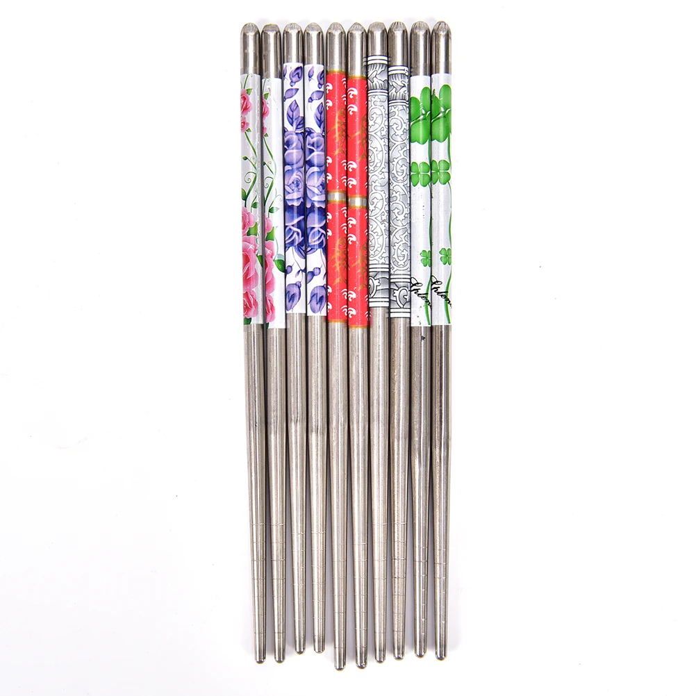 Non-slip Flower Pattern Stainless Steel Chinese Chopsticks Reusable Food Chop Sticks Home Kitchen Table Supplies Tableware Gifts