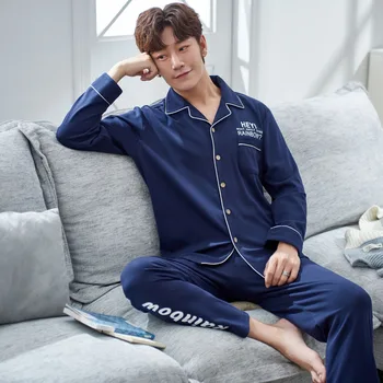 

Man's Pajamas Plus Size Turn Down Collar Pajamas Sets 2019 Autumn Winter Male Fashion Sleepwear Men Casual Homewear Suit